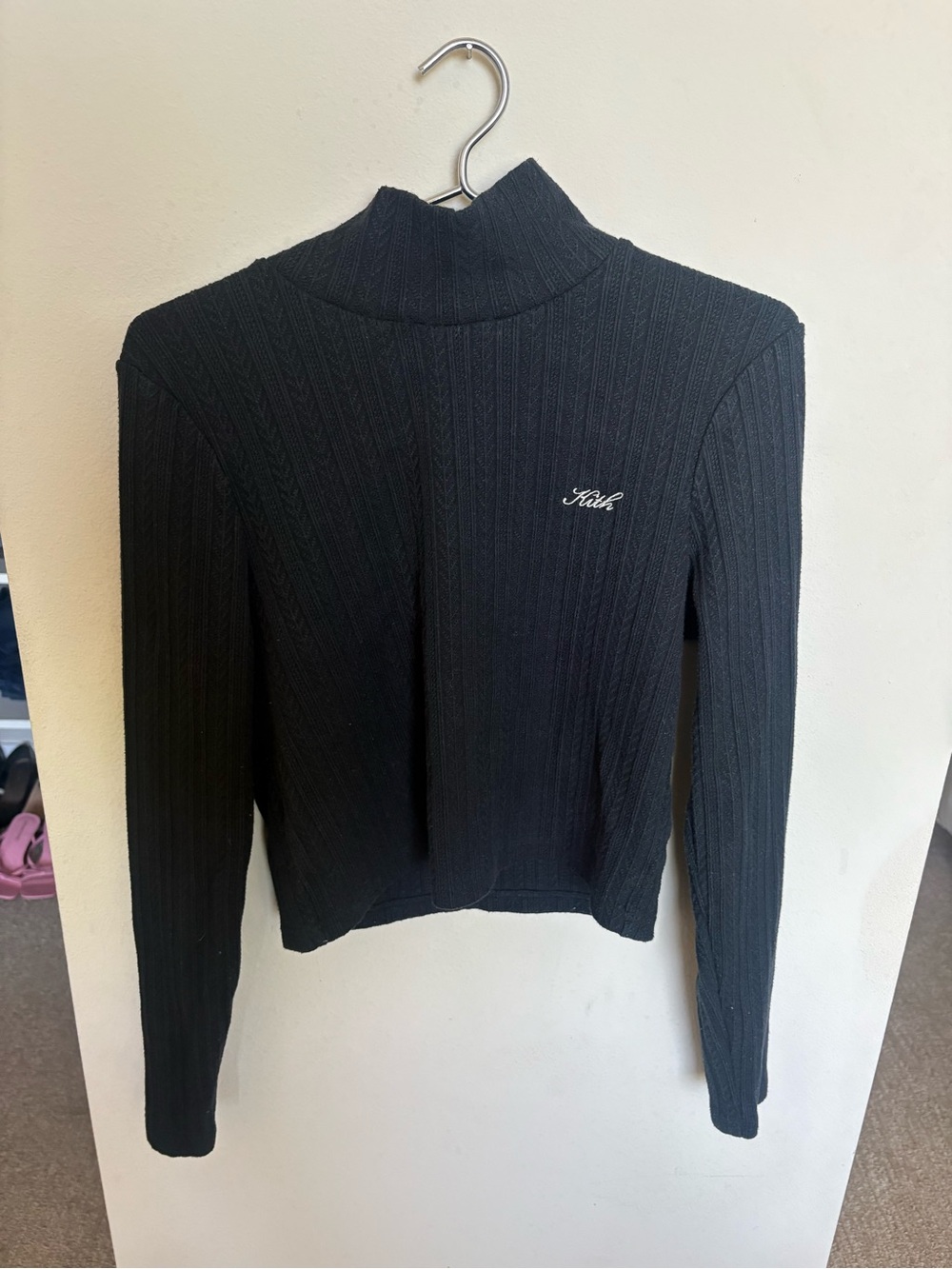 Kith Black Ribbed Mock Neck Top